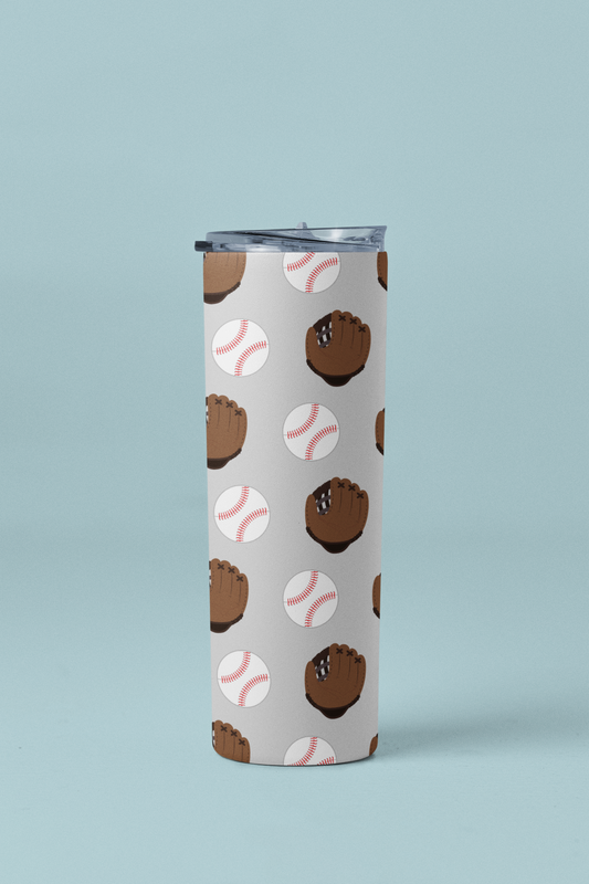 Baseball Pattern Skinny Personalized Tumbler 20oz