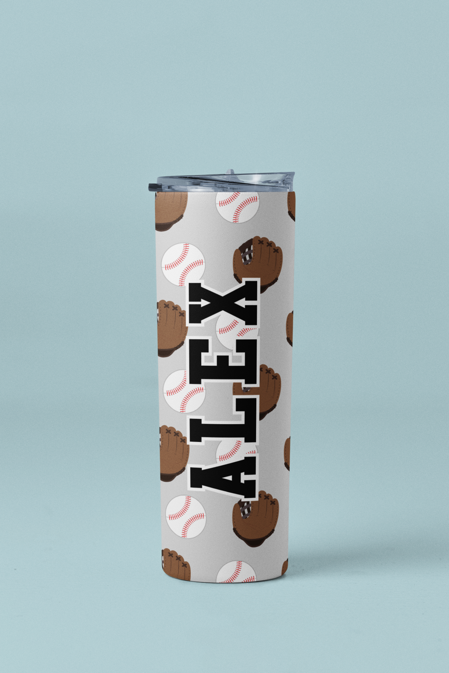 Baseball Pattern Skinny Personalized Tumbler 20oz