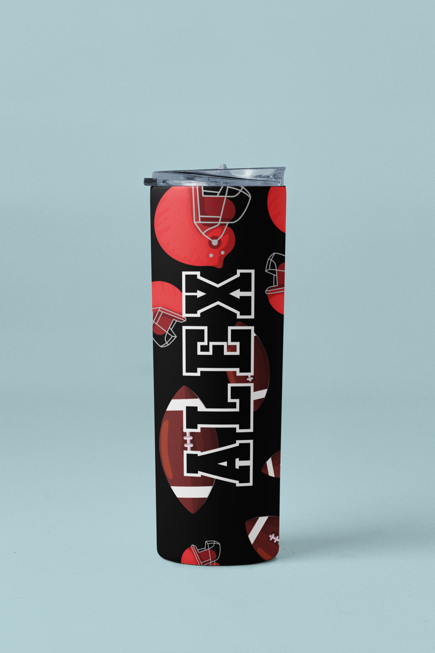 Football & Helmet Pattern Skinny Personalized Tumbler 20oz