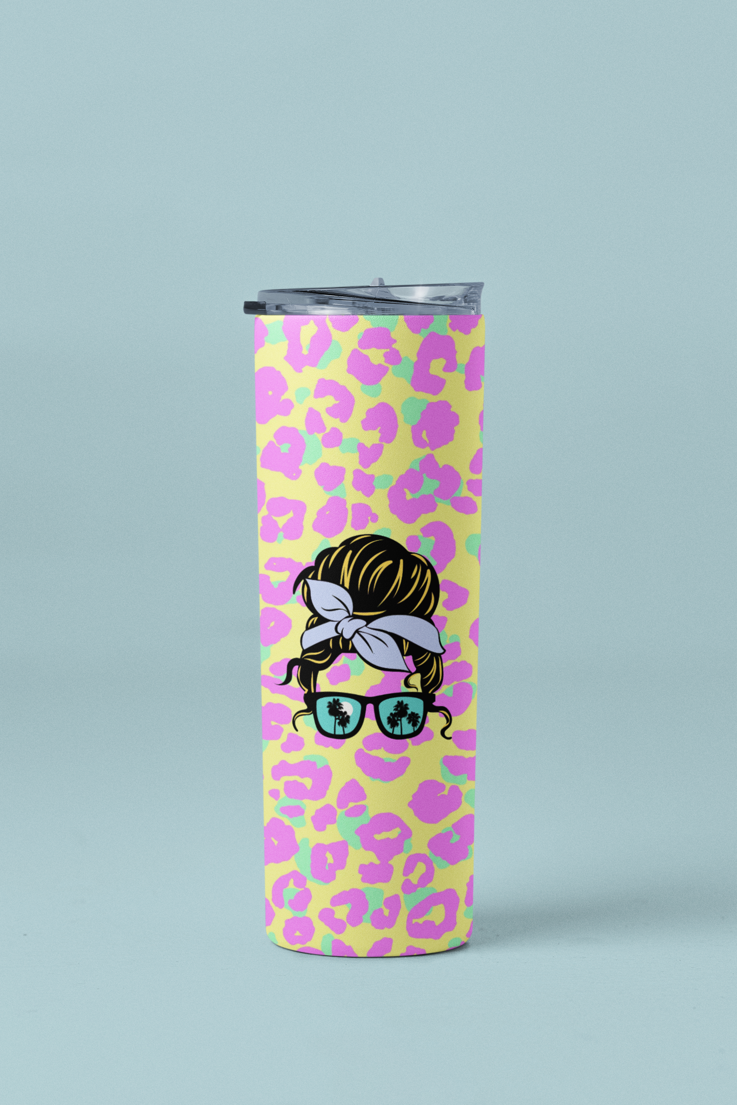 Leopard Print Beach Hair Don't Care Skinny Personalize Tumbler 20oz