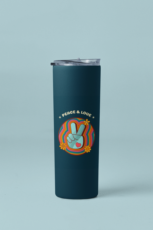 Peace and Love Retro Personalize Skinny Tumbler 20oz